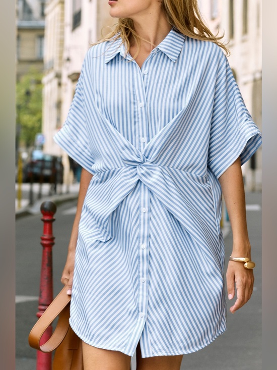 Cupshe Tops - Cupshe Analia Dolman Sleeve Stripe Shirt Collar Dress Beachy Coverup NWT XL